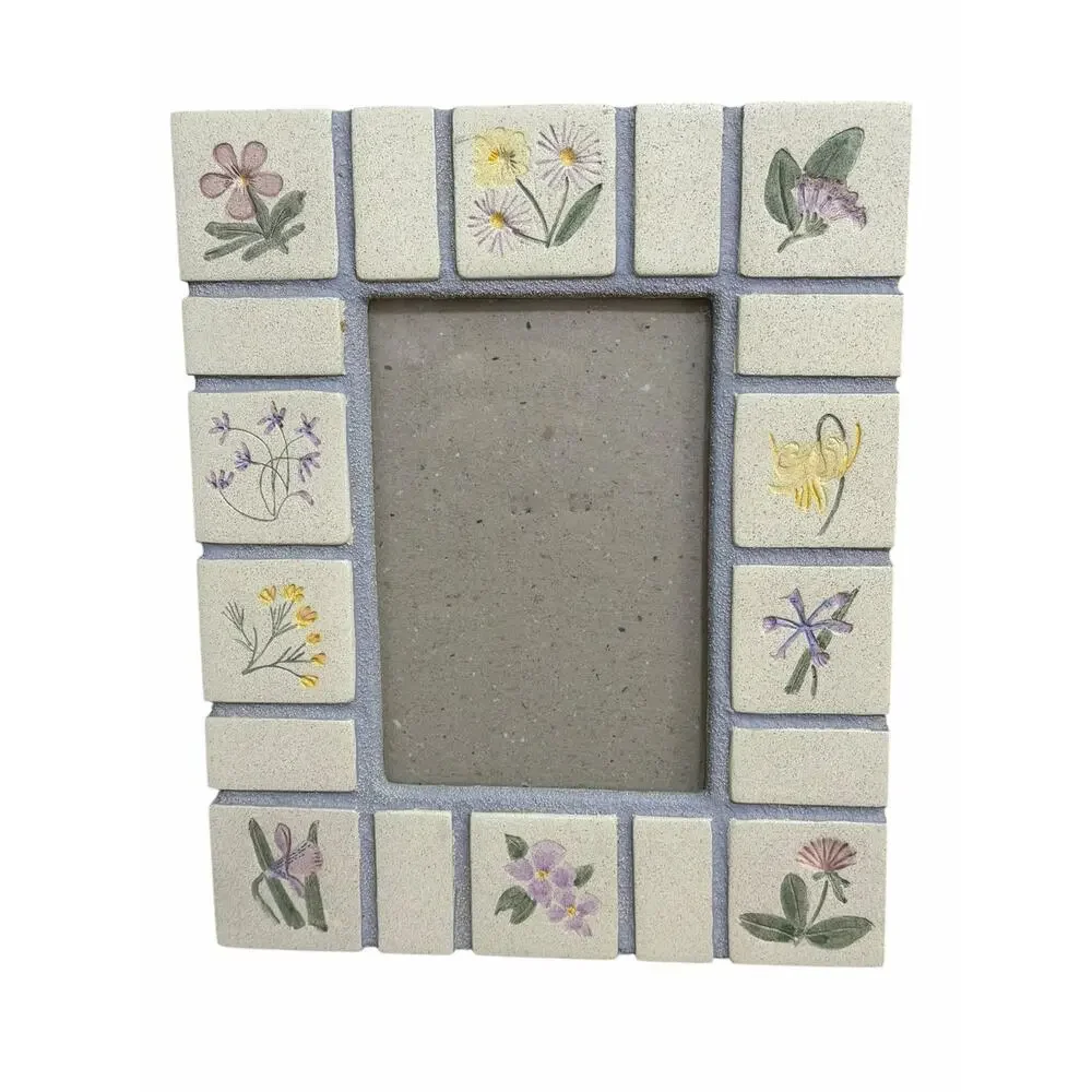 Hand Painted Flower Garden Tile Photo Picture Frame by Malden Int'l 5 x 7 Photo